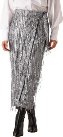 Ibana Glamour Grijze Pailletten Midi Rok - Dames - Midirokken - Grijs - XS - Pailletten - Rokken
