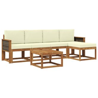 vidaXL Conjunto De Sof&aacute;s De Exterior 6 Pcs Natural Y Crema Poli&eacute;ster Vidaxl