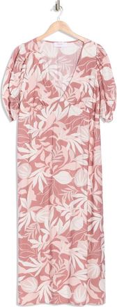 Renee C Floral Short Sleeve Empire Waist Midi Dress in Pink at Nordstrom Rack, Size 2 X