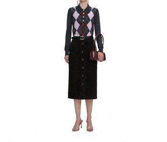 Self Portrait Suede Midi Skirt In Brown