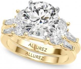 Allurez Round Lab Grown Diamond Engagement Ring Bridal Set 18K Yellow Gold (4.93ct)