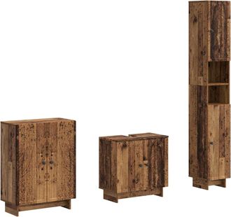 vidaXL Juego De Armarios De Ba&ntilde;o De 3 Piezas Ede Madera Envejecida Vidaxl