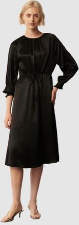 Finery Florian 3/4 Sleeve Round Neck Midi Dress in Black at Nordstrom, Size 12