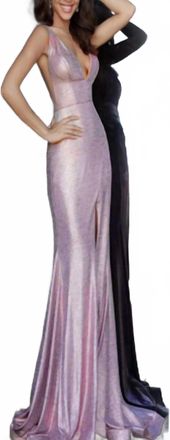 Jovani Shimmer Metallic Gown In Rose