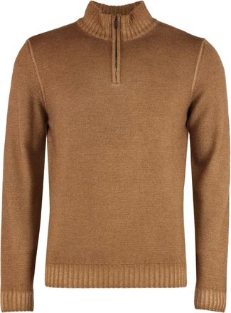 Moorer Maglione con scollo a imbuto e zip - Marrone