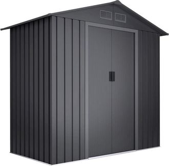 Wasabi Wasabi - Caseta Met&aacute;lica De Jard&iacute;n 2,57m2 Light Anthracite - 4 Rejillas Anticondensaci&oacute;n - Antracita - Puerta Corredera Doble - Techo A Dos Aguas - 19