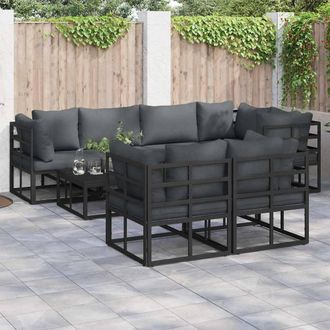 Berkfield Home Garden Sofa Set with Cushion with Pillow 7 pcs Black Aluminium