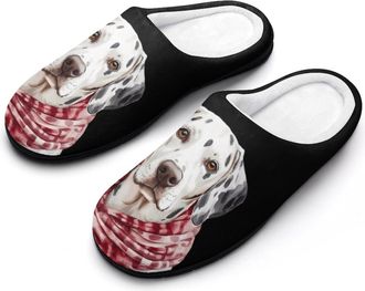 Generic Winter Dalmatian Dog Mens Slippers Slip On Comfortable Fleece Cotton House Shoes Winter