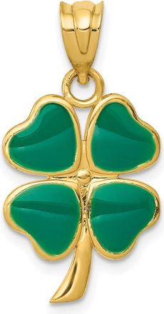 Diamond2Deal 14k Yellow Gold Enameled Four Leaf Clover Pendant