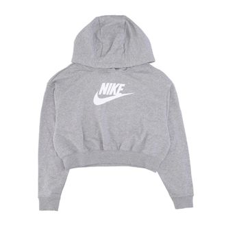 Nike Grafische Oversized Crop Hoodie - Dames - Sportshirts - Grijs - L - Katoen - Fitness