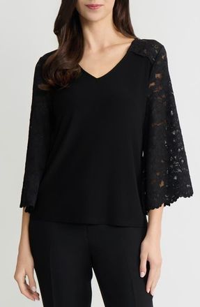 Kasper Lace Sleeve Top in Black at Nordstrom, Size X-Small
