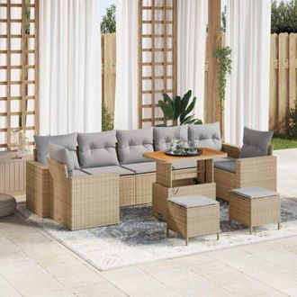 vidaXL Vidaxl - Conjunto De Sof&aacute; De Jard&iacute;n Con Coj&iacute;n 10 Pcs Beige Y Gris Claro