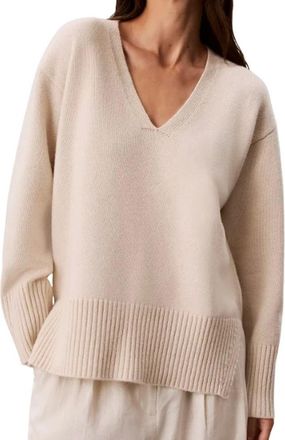Calvin Klein Jersey de Lana con Cuello en V - Knitwear - Mujer - Beige - XS