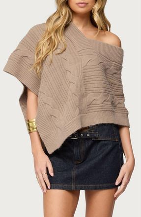 Edikted Vickey Cable Stitch One-Shoulder Poncho in Brown at Nordstrom, Size X-Small