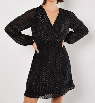 Apricot Chevron Jacquard Wrap Dress In Black