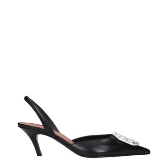 Amina Muaddi Black Leather High Heel Womens Pumps
