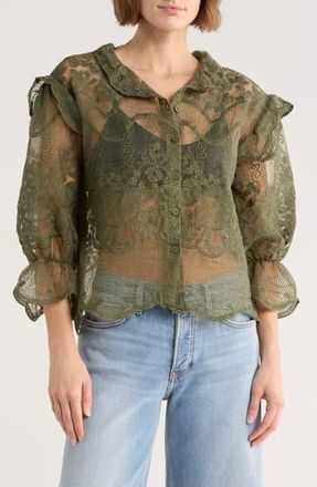 Forgotten Grace Victorian Lace Button-Up Shirt in Olive at Nordstrom Rack, Size X-Large