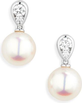 Mikimoto Morning Dew Akoya Pearl & Diamond Stud Earrings in 18Kw at Nordstrom