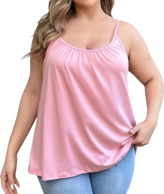 Generic Plus Size Vest Tops with Built in Bra for Women UK Cotton Camisole Tank Tops with Built in Bras 2025 Summer Casual Loose Fit Tunic Cami Spaghetti Stra