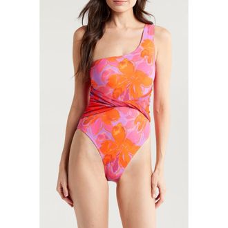 Hutch Floral Twist Front One-Shoulder One-Piece Swimsuit in Watercolor Gardenia at Nordstrom Rack, Size 2 X