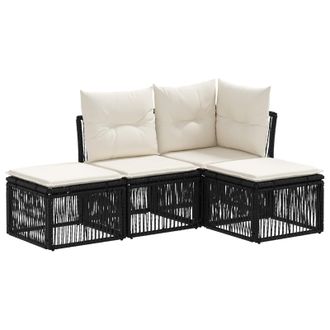 vidaXL Conjunto De Sof&aacute;s De Jard&iacute;n 4 Pcs Negro Rat&aacute;n Sint&eacute;tico Vidaxl