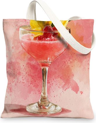 Generic Colorful Canvas Tote Bags, Artistic Cocktail Design Reusable Shopping Bags, Funky Chic Lightweight Washable Shoulder Strap, Colorful, 13x15 Inch