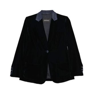 Emporio Armani Enkelrijige Blazer Jas - Dames - Jassen - Blauw - Maat: M Leer
