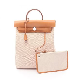 Herm&egrave;s Beige Brown Ecru Toile H Leather Backpack (Pre-Owned)