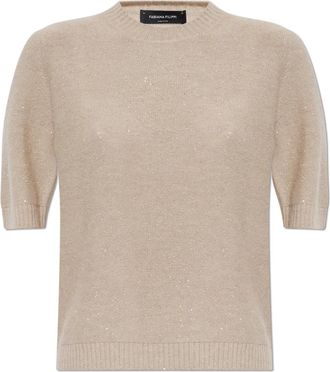 Fabiana Filippi Turtleneck Top met Glanzende Pailletten - Dames - Ronde hals truien - Beige - S - Pailletten - Truien & Vesten