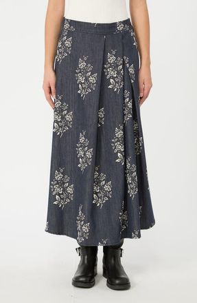 Max Mara Struzzo Floral Denim Midi Skirt in Navy at Nordstrom, Size 14