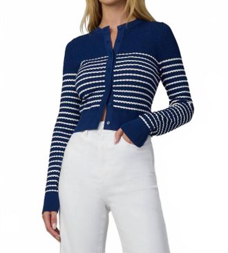 Joe's Pointelle Dani Cardigan In Royal Blue Milk Stripe