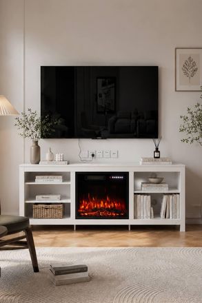 Living and Home 23 Electric Fireplace TV Stand with Remote, 12 Flame Colours, White