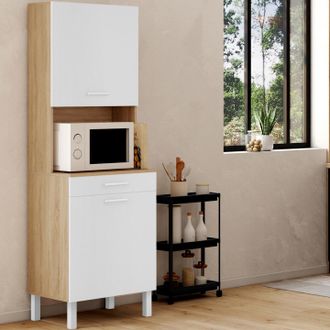 IDMarket Idmarket - Cina Aparador De Cocina 60 Cm 2 Puertas + Caj&oacute;n, Acabado Haya Y Blanco