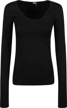 Toteme Compact Gebreide Top - Dames - Longsleeves - Zwart - L - Wol - Tops