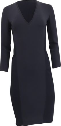 Max Mara V-Neck Long Sleeve Mini Fitted Dress in Navy Blue Triacetate