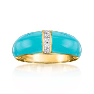 Ross-Simons Blue Enamel Dome Ring With Diamonds in 18kt Gold Over Sterling