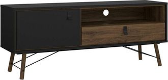 Dmora Dmora - Mueble De Televisi&oacute;n Yvette, Aparador De Sal&oacute;n, Mueble Bajo Para Tv, Base De Pared Equipada, 150x40 H60 Cm, Negro Y Nogal