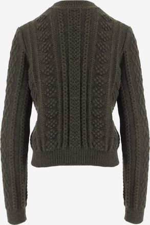 Jil Sander Womens Sweater With Sequins, Dark Green Wool Virgin