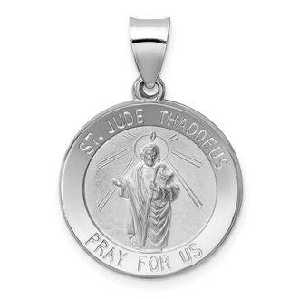 Diamond2Deal 14K White Gold Polish Satin St Jude Thaddeus Medal Hollow Pendant