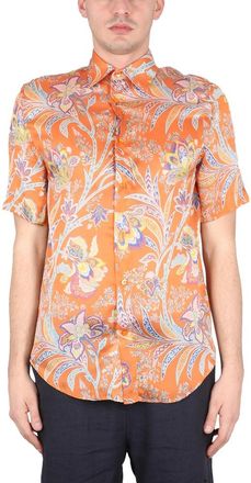 Etro Camicia Boxy Fit Stampa a Fiori - Heren - Korte mouwen Overhemden - Oranje - XS - Denim - Overhemden