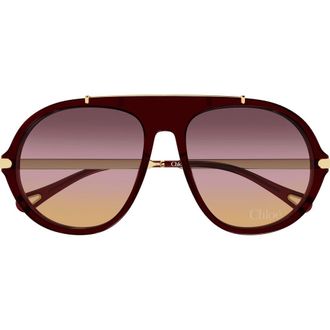 Chlo&eacute; 58mm Gradient Round Sunglasses in Burgundy at Nordstrom