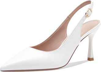 Generic Womens Slingback Kitten Heels Pointed Toe Breathable Pumps for Wedding & Party Events,White,10 UK