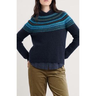 Seasalt Cornwall Annik Fair Isle Wool & Mohair Blend Sweater in Knit Modernist Cyan Multi at Nordstrom, Size 10 Us
