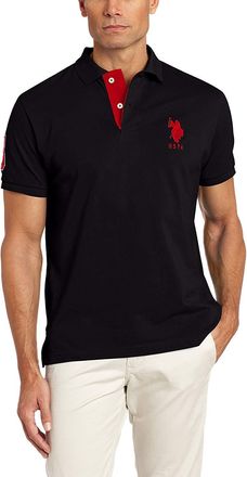U.S.Polo Association Mens Short Sleeve Solid Slim Fit Pique Polo Shirt, Black, S