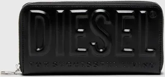 Diesel Long zip wallet in logo-embossed leather - Zip-Round Wallets - Man - Black