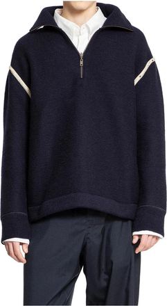 Maison Margiela Navy Ribgebreid Half-Zip Pullover - Heren - Coltruien - Blauw - L - Denim - Truien & Vesten