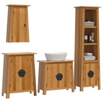 Berkfield Home Beautiful 4 Piece Bathroom Furniture Set Solid Wood Pine in Brown