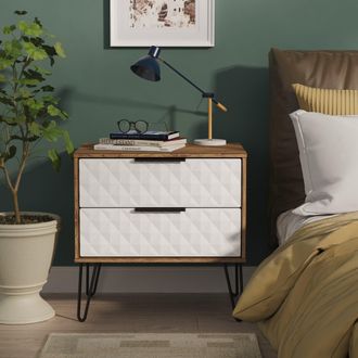 Lewis's Harlequin 2 Drawer Side Table in White Matt & Vintage Oak - Ready Assembled - Lewiss Home | TJ Hughes