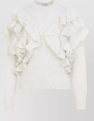 Elisabetta Franchi mohair-blend ruffled short-sleeve high-neck sweater