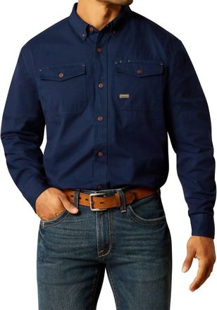 Ariat Mens Washed Twill Rebar Shirt In Navy